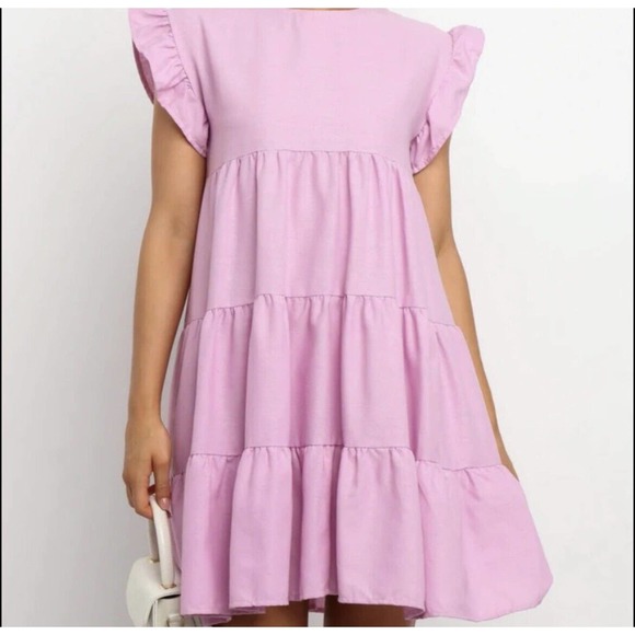 Petal & Pup Amarah Women's Size 8 Short Sleeve Pink Ruffle Tier Baby Doll Dress - Picture 1 of 13